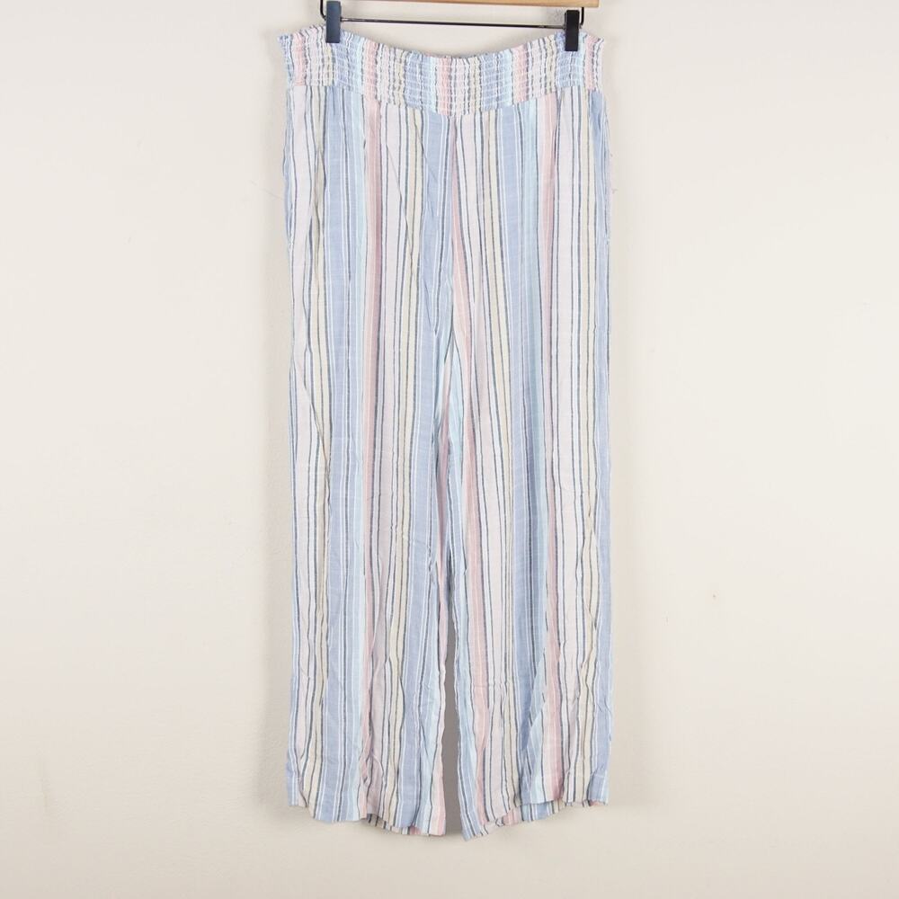 Cloth & Stone Striped Pastel Multi Color Wide Leg Pull On Lightweight Pants Sz M